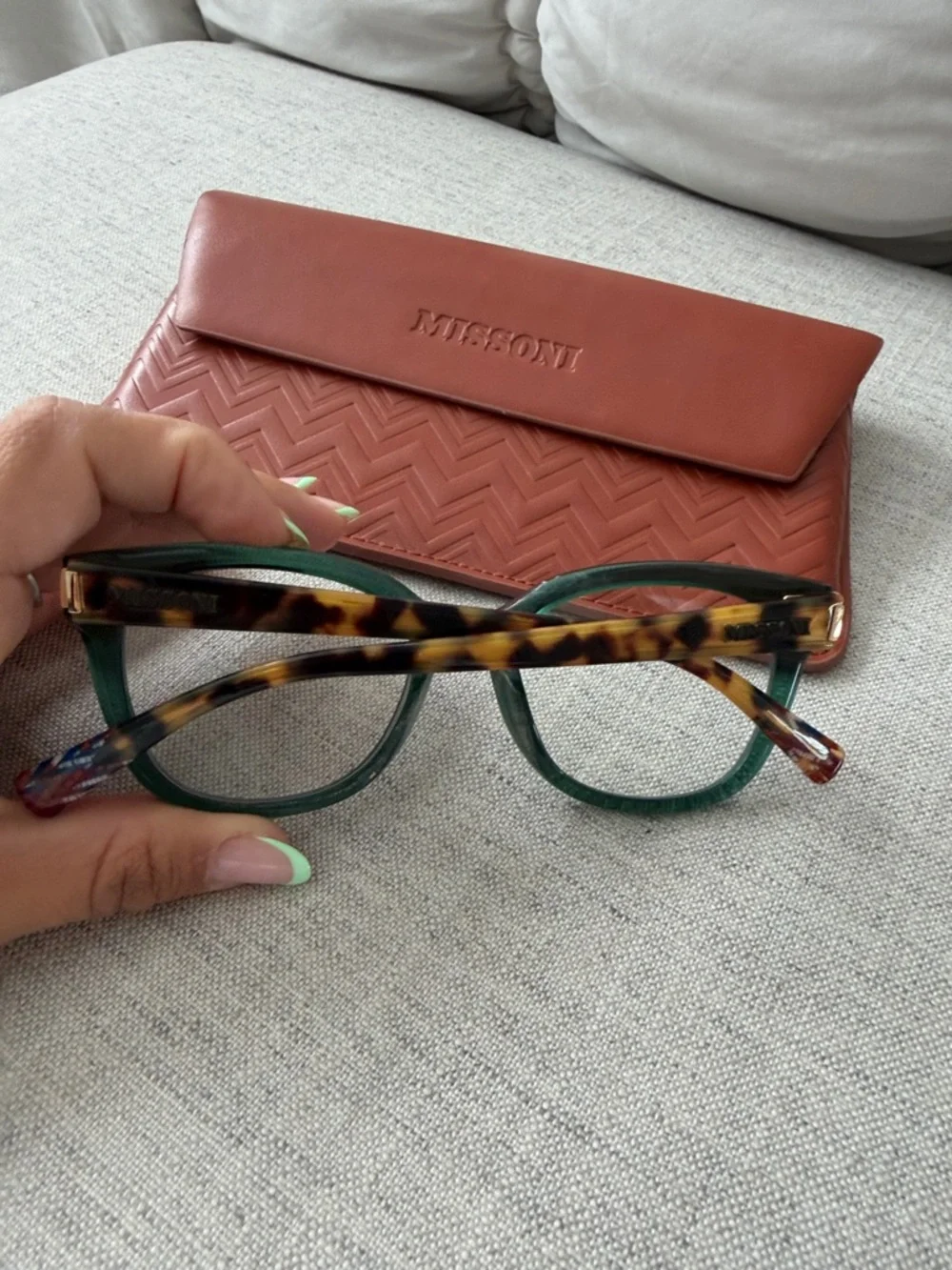 Missoni Green Translucent Square Optical Glasses with Tortoiseshell Temples - Picture 3 of 7